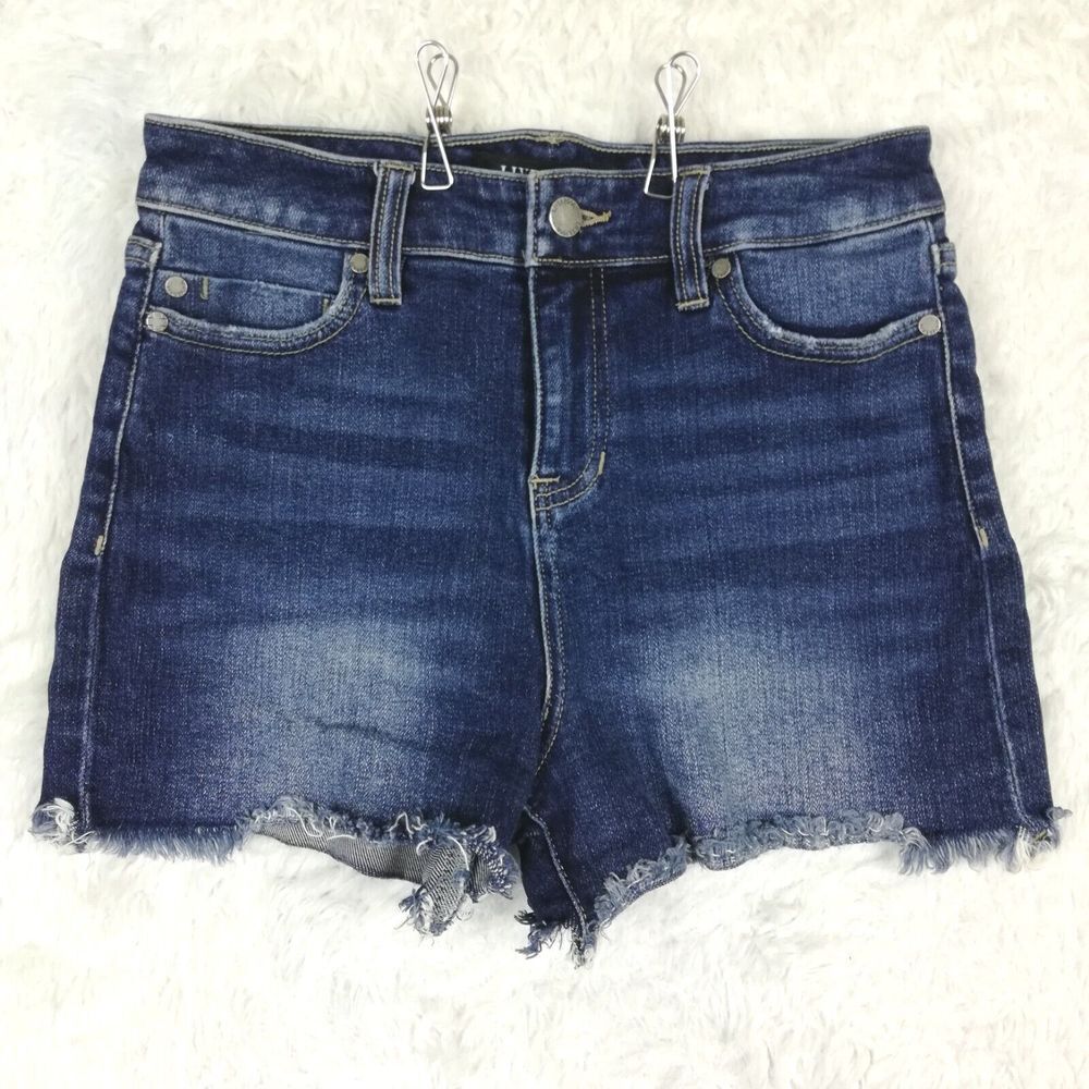 Liverpool Womens Shorts Cut-Off Dark Wash Denim Blue Whiskering 3" Inseam 0